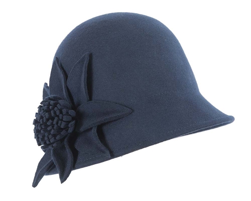 Navy ladies winter bucket hat with flower