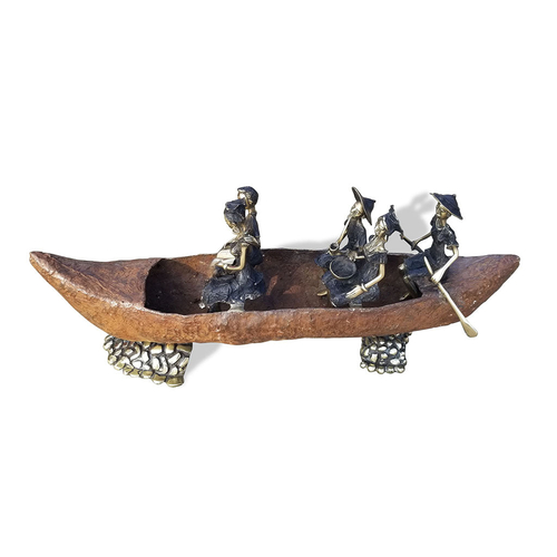 West African Hand cast Lost Wax Bronze Sculpture of a Boat and Riders