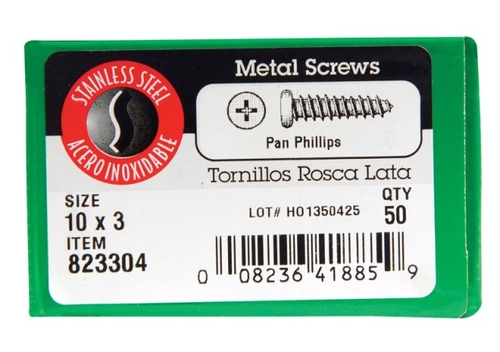 Hillman 823304 10 x 3 in. Pan Head Sheet Metal Screws  Stainless Steel