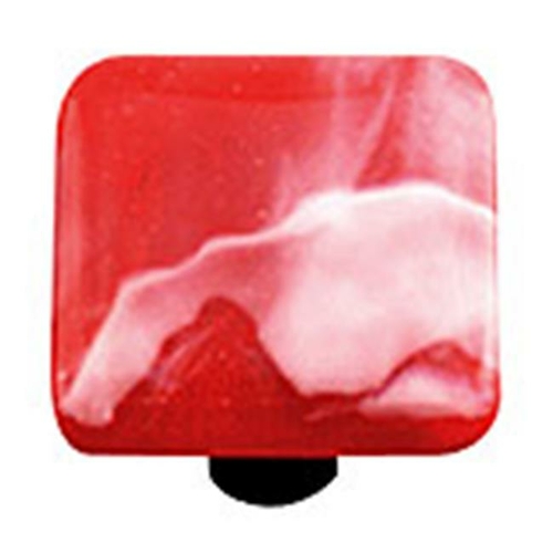 Hot Knobs HK2052-KB White Swirl Brick Red Square Glass Cabinet Knob - 