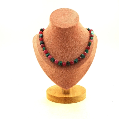 Chrysocolla + Bicolor Tourmaline 8 mm beads necklace.