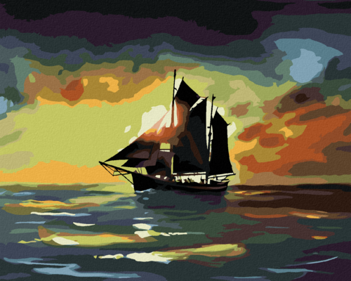 Zuty - Paint by Numbers - A SAILING SHIP IN THE SUNSET (D. RUSTY