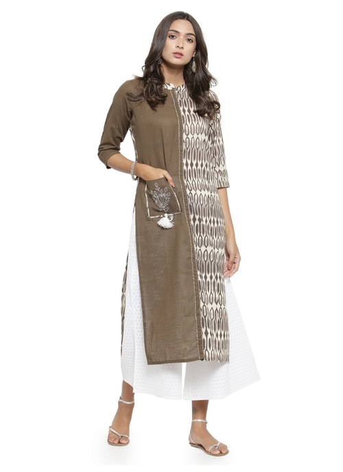 Light Brown And White Color Cambric Kurti