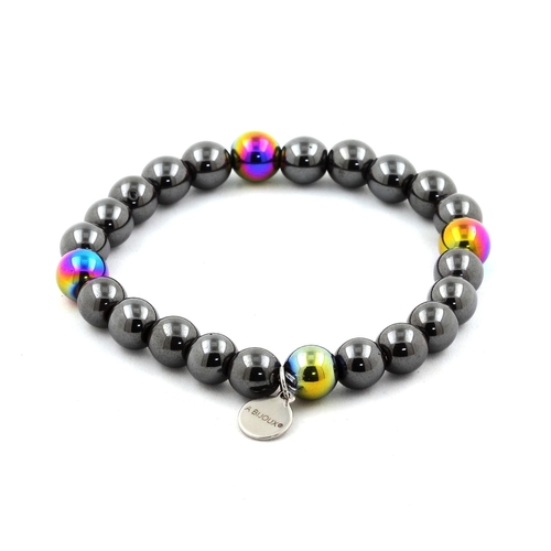 Hematite + Multicolor Hematite Bracelet 8 mm Beads.