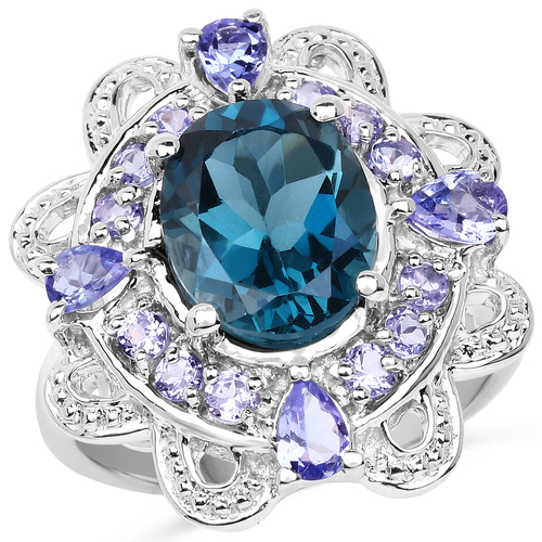 4.58 Carat Genuine London Blue Topaz & Tanzanite .925 Sterling Silver