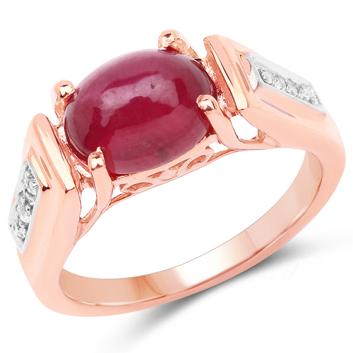 14K Rose Gold Plated 4.71 Carat Genuine Glass Filled Ruby and White