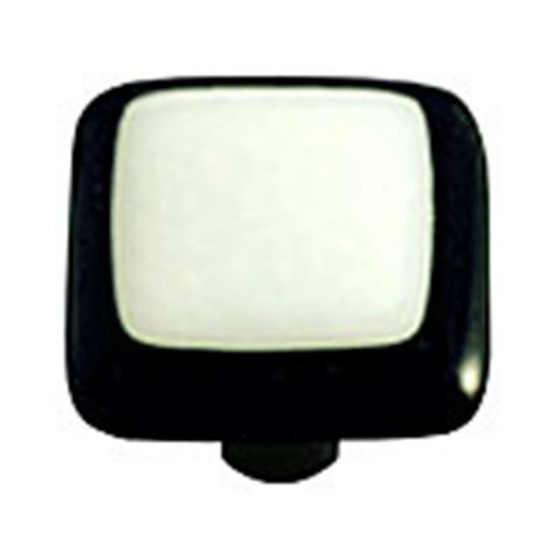 Hot Knobs HK5008-KB Black Border with White Square Glass Cabinet Knob