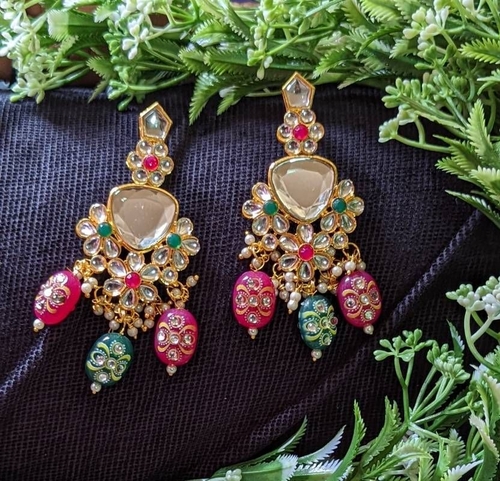 Uncut kundan Premium Beads fitted Alloy Drops & Danglers