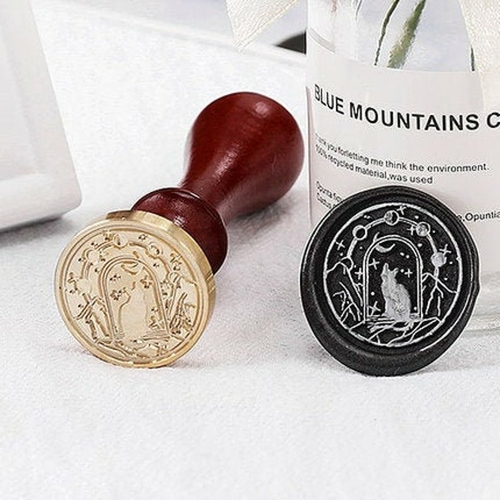 Night cat Wax seal stamp kit wedding custom, magic cat wax stamp seal