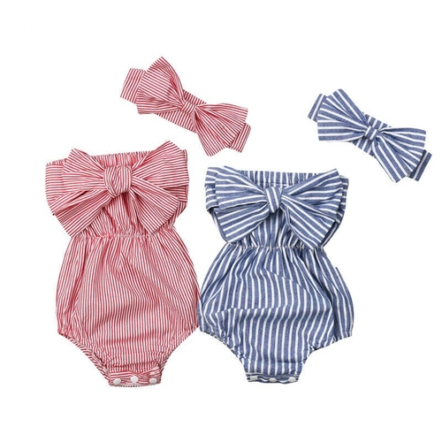 Newborn Baby Girls Off Shoulder Striped Bodysuit