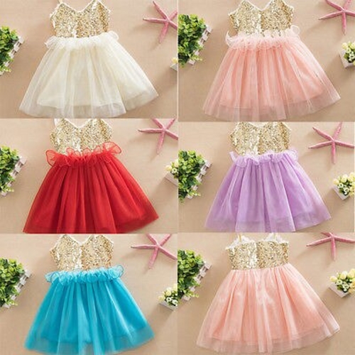 Sequins Shiny Baby Girl Dress Tulle Sleeveless