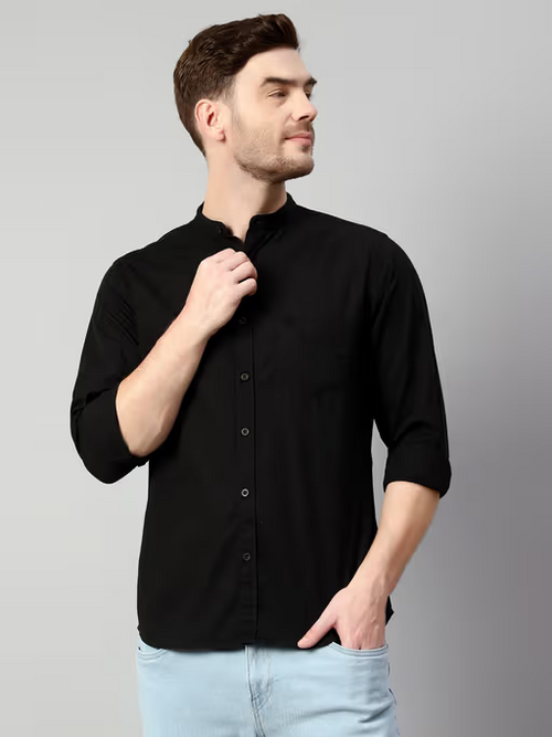 Full Sleeve Solid Cotton Blend Shirt For Men (Size-L) (Color-Black)