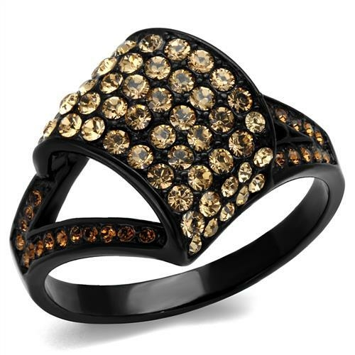 Women IP Black Stainless Steel Ring with Top Grade Crystal in Smoked Q