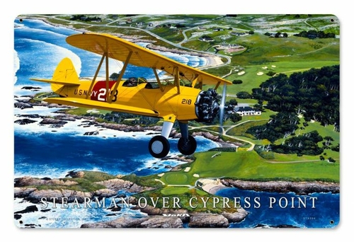 Pasttime Signs STK094 18 x 12 in. Stearman Over Cypress Point Vintage 