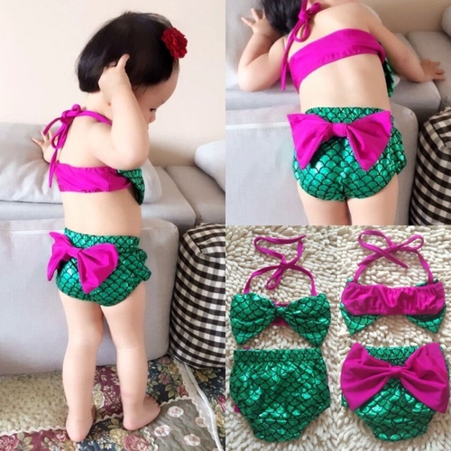 Toddler Kids Baby Girls Mermaid Bikini Set Bowknot