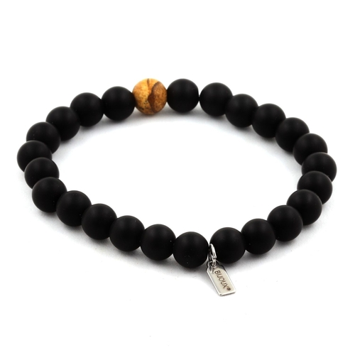 Matte Black Onyx + Landscape Jasper Bracelet 8 mm Beads.