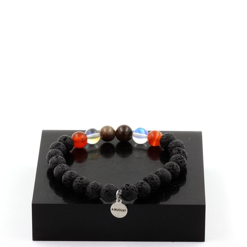 Ruby, Burma, + Titanium Quartz + Mahogany Obsidian + Lava Bracelet