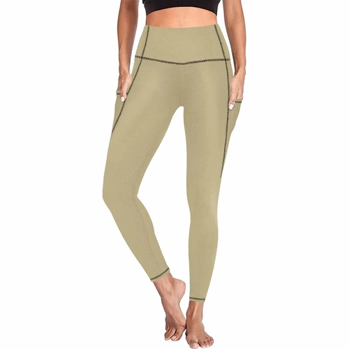 Womens Leggings with Pockets - Fitness Pants / Sand Dollar Brown