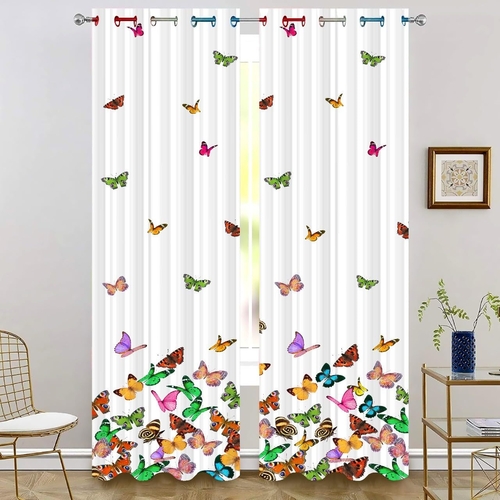 Butterflies Digital Printed Polyester Fabric Curtains for Living Room