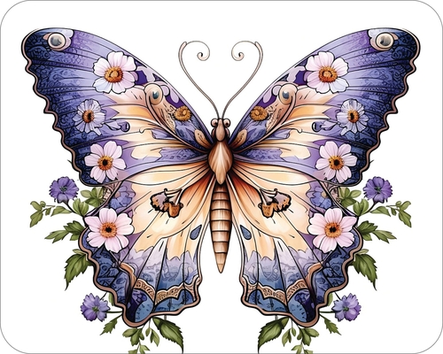 Colorful Butterfly with Flowers Art Painting  Art Mouse Pad