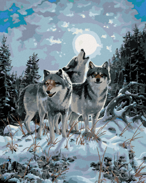 Zuty - Paint by Numbers - WOLF PACK UNDER A FULL MOON (NORTHERN