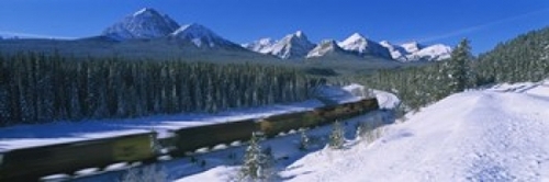 Panoramic Images PPI99444L Train moving on a railroad track with a mou