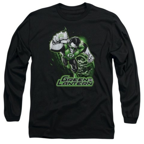 Trevco Jla-Green Lantern Green & Gray Long Sleeve Adult 18-1 Tee- Blac