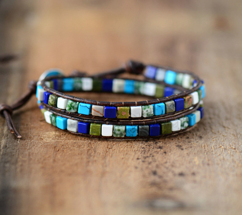 Leather Bracelets Mix Square Natural Stones 2