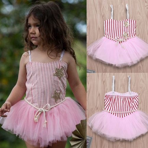 Toddler Kids Baby Girl Strap Striped Star Tulle