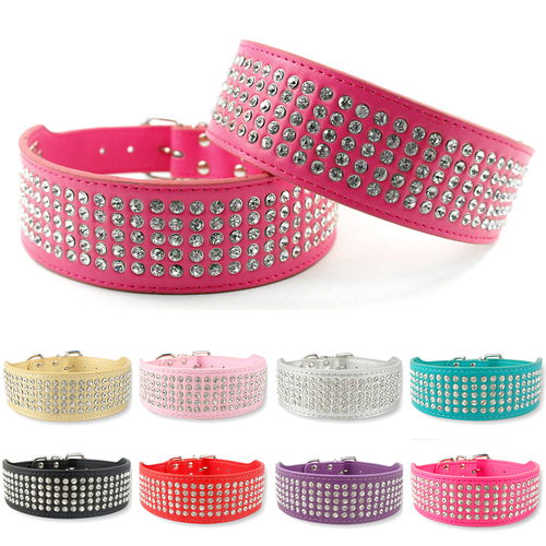 2" Width 5 Rows Rhinestone Dog Puppy Pet Collars 