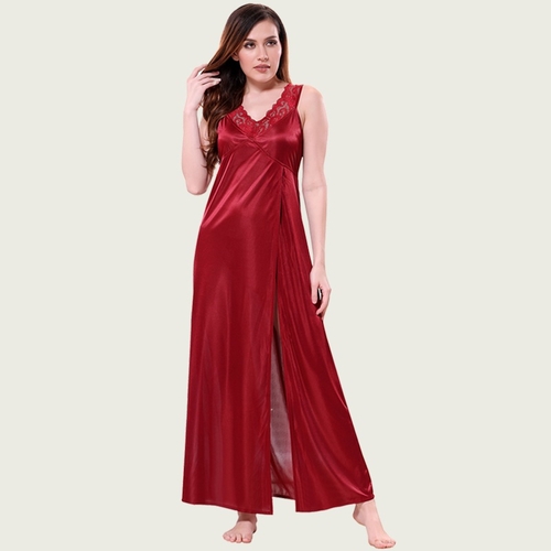 Maroon Satin Fancy Nighty (SIZE-L)