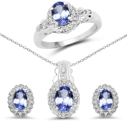 2.46 Carat Genuine Tanzanite and White Topaz .925 Sterling Silver