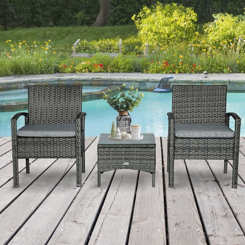 Outsunny 3pcs Rattan Wicker Coffee Set Garden Chairs and Table Set