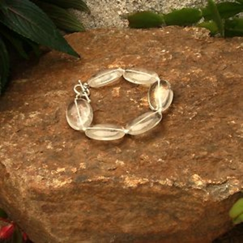 8 in. 30 x 20mm Thick Flat Oval Crystal Quartz Bracelet
