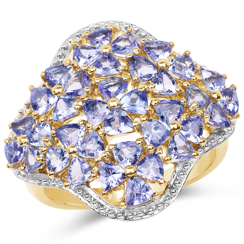 14K Yellow Gold Plated 3.60 Carat Genuine Tanzanite .925 Sterling