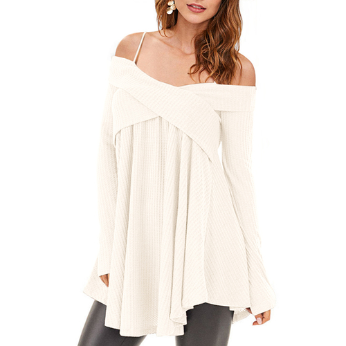  Open Shoulder Crisscross Tunic Sweater