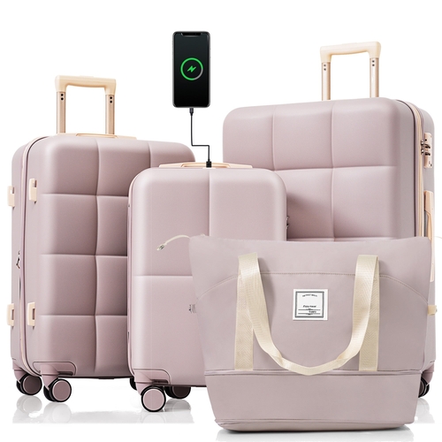 Luggage Sets 4 Piece, 20-inch with USB Port, Expandable ABS Durable