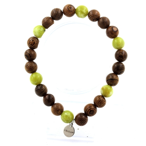 Serpentine Jade from China + wood Bracelet 8 mm Beads.