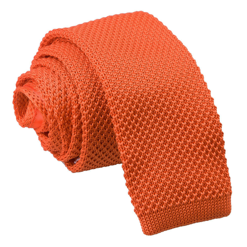 Plain Knitted Skinny Tie - Burnt Orange
