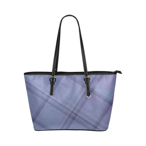 Large Leather Tote Shoulder Bag - Lavender Grid Illustration