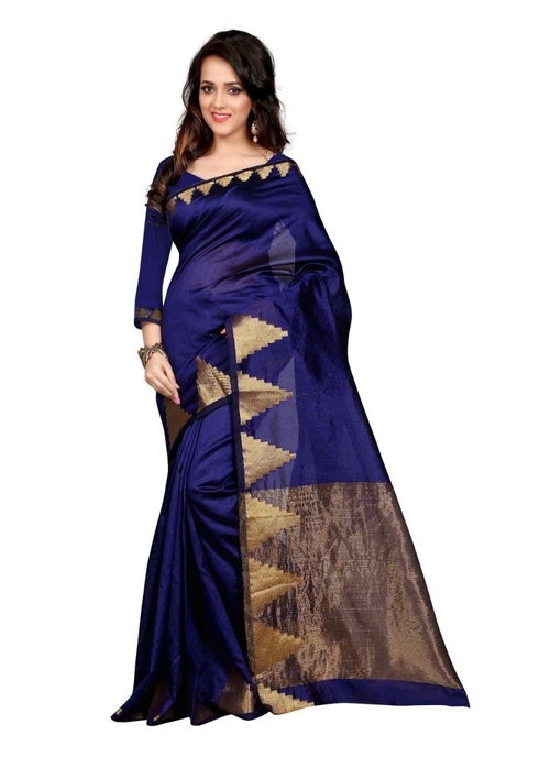 Generic Women's Cotton  Saree(Blue, 5.5-6 Mtr)