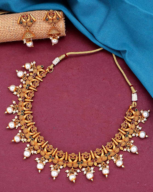 Artificial Stylish Choker Set For With Matching Earring for Women PINK