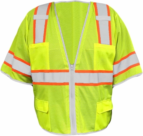 Class 2 High Visibility Safety Vest. Large (24") Polyester Mesh Vest