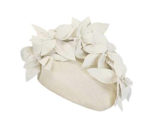 Cream pillbox with leather flowers 