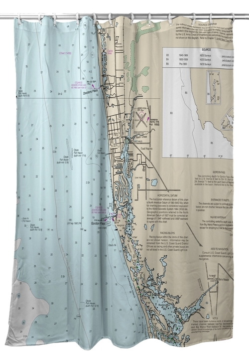 Betsy Drake SH11429NA Naples Bay, FL Nautical Map Shower Curtain -