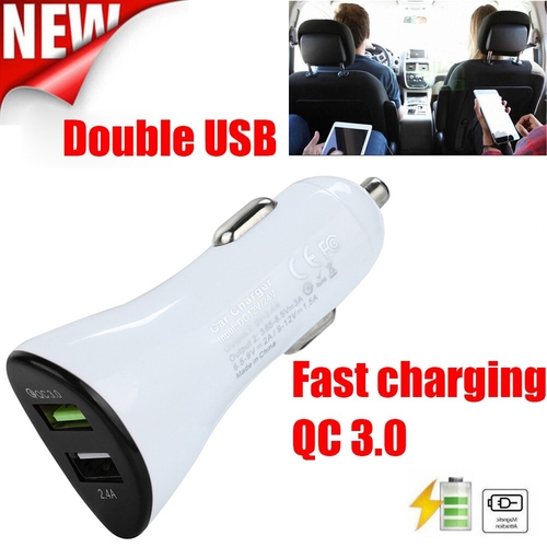 QC3.0 Dual USB Car Charger 2 Port 12-24V Cigarette