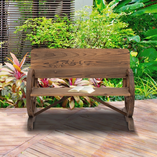 Outsunny Wooden Wagon Wheel Bench Rustic Design 2 Seater Garden