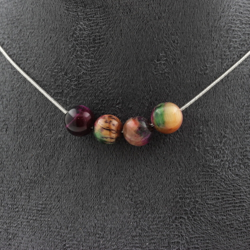 Two-tone Fuschia Tiger's Eye 8 mm 4 beads necklace.