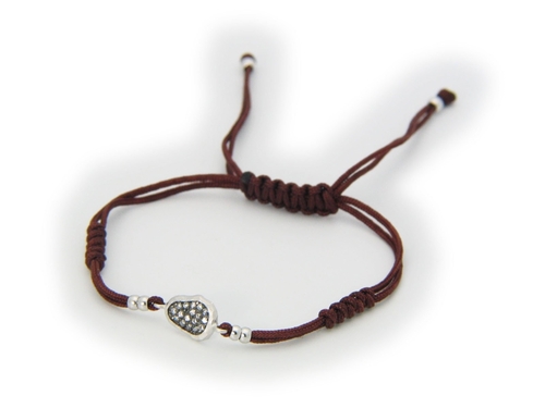 Fronay 212283 Brown Cord Oval Cubic Zirconia Silver Bracelet