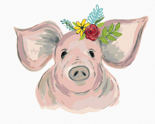 Paint by Numbers - PIG WITH FLOWERS (HALEY BUSH)